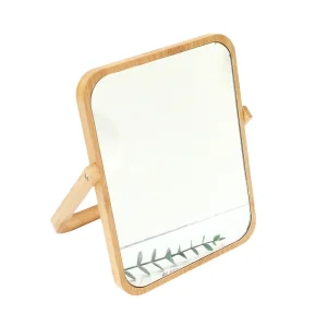 Adjustable Wooden Tabletop Makeup Mirror, Rectangular Vanity Mirror with Stand, Desktop Cosmetic Mirror for Bedroom & Bathroom
