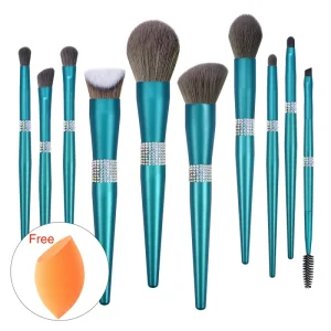 Advanced Makeup Brushes Set 10 Turquoise Soft Hair Concealer Blusher Eye Shadow Foundation Tools