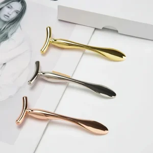 Aluminum Alloy Facial Massager Tool with Cream Applicator Spoon Spatula and Eye Roller for Reducing Puffiness