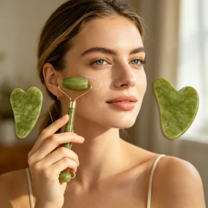 Anti Aging Jade Roller Green Pink White Face Head Neck Spa Massager Natural Facial Massage Facial Roller Gua Sha Set