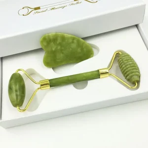 Anti-Aging Light Green Jade Spike Roller Guasha Set Natural Jade Stone Face Xiuyan Gemstone Ball Love Gift Box