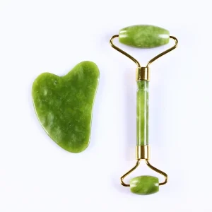 Anti aging Therapy Nephrite Stone Green Xiuyan Jade Roller Massage Set Natural Jade Roller for Face Mute
