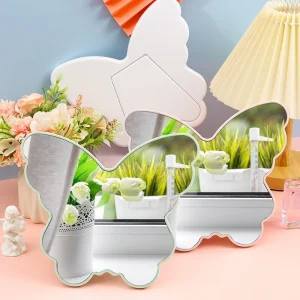 Asymmetrical Shaped Desktop Makeup Mirror Portable Butterfly Logo Plastic Cosmetic Mirror