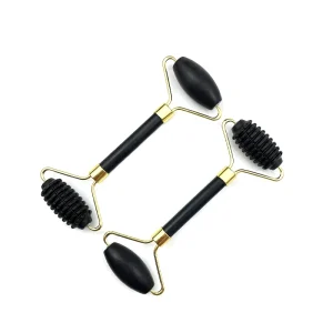 BL Custom Black Jade Roller for Facial Massage Natural Black Gua Sha Tool with Teeth Private Label Jade Roller Face Tool