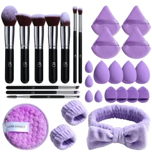 BS MALL 30PCS Premium Makeup Tools Soft Synthetic Makeup Brushes Set Custom Logo Makeup Sponge Powder Puff with Portable Bag