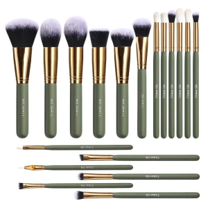 BS MALL High Quality Brushes Make up Brushes Green Vegan 18 PiecePrivate Label Makeup Brushes Set for Foundation Eyeshadow