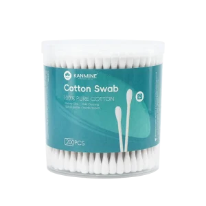 Babies Ear Bud Double Round Tip Cotton Swab 200pcs Wooden Stick Cotton Bud with pp Box