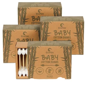 Baby Cotton Swabs 220 Count Biodegradable Organic Wooden Bamboo Cotton Buds Double Tipped Safety Sticks 100% Eco Friendly