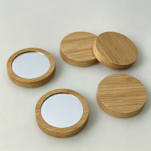 Bamboo Round Vanity Makeup Mirror Portable Pocket Handheld Mirror