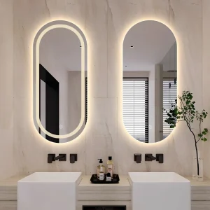 Bathroom Smart Mirror Touch Screen Defogging Wall Mounted LED Light Luminous Oval Makeup Nordic Style Glass Lenses