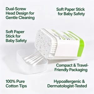 Beauty Cotton Buds Double Screw Tip Cotton Bud 200Pcs Paper Sticks Cotton Swabs with Square Box