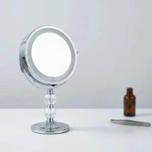 Bedroom Bathroom Makeup Mirror Round 3x 5x Magnifying LED Light Makeup Mirror Two Sides Facial Beauty Mirror with Light