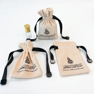 Beige Velvet Jewelry Pouches Velvet Drawstring Bags for Perfume Packaging with Custom logo