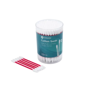 Biodegradable Compostable Disposable Soft Double Pointed Tip Cotton Bud 100pcs Red Paper Stick Cotton Swab with pp Box
