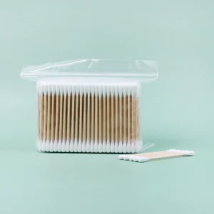 Biodegradable Double-Head 300Pcs Cotton Swab Wooden Sticks Cotton Bud with Bags