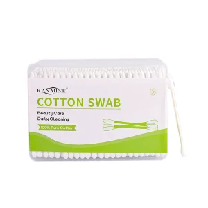 Biodegradable for Home Travel Use 300pcs Cotton Bud Paper Stick Cotton Swab with Square Box