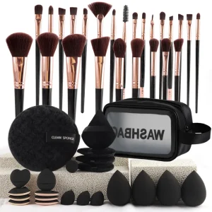 Black 47 Piece Beauty Tools Makeup Brush with Wash Puff Travel Set Makeup Tool Kit for Face Use