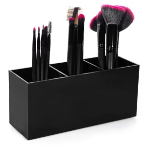 Black Makeup Brush Organizer Acrylic Cosmetic Brushes Storage Holder With 3 Slots Pencil Pen Holder for Desk