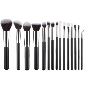 Black Makeup Brushes Set 15pcs Natural Goat Hair Custom Powder Foundation Blush Brushes Kit