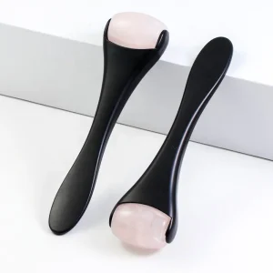 Black Mini Facial Skincare Anti Aging Natural Stone Rose Quartz Jade Roller
