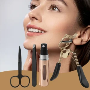 Black Slanted Eyebrow Clip Tweezers Stainless Steel Scissors Perfume Bottles Beauty Kit