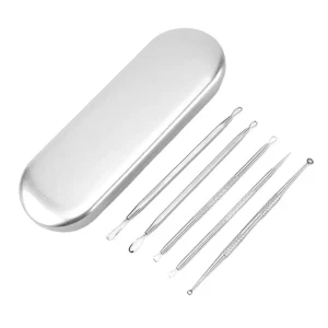 Blackhead Extractor Tool Set 5 Piece Aluminium Acne Treatment Blackhead Remover Kit with Facial Vacuum & Waterproof Design