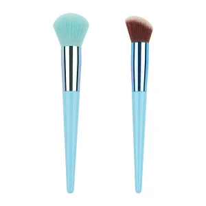 Blue Handled Single Loose Powder Brush Plastic Handle Synthetic Bristles Professional Makeup