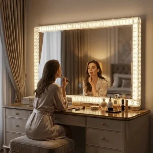 Broken Diamond LED Light Standing Mirror Creative Dressing Table Mirror Touch Screen Led Makeup Mirror