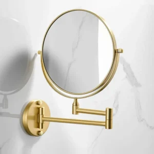 Brushed Gold Wall Mounted Folding Mirror Bathroom Makeup Mirrors