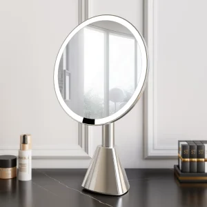 Brushed Stainless Steel Human Sensor Round Rechargeable Cosmetic Makeup Mirror