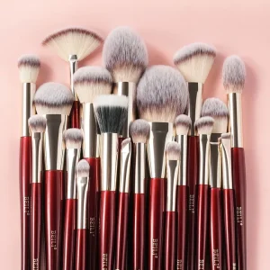Burgundy Red Makeup Brush Kit Synthetic Vegan Foundation Brush Set