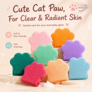 Cat Paw Facial Cleansing Puff Glove Style Face Washing Gloves Solid Color Makeup Remover Sponge Puff for Face Cleaning