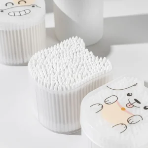 Cat Shaped Plastic Box Packaging 600pcs Box Daily Use Ear Double Headed Baby Cotton Buds