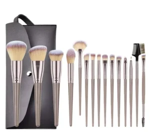 Champagne Gold Natural Super Soft 15-Piece Makeup Brush Set with Eye Shadow Blush