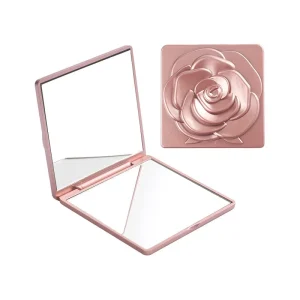 Champagne Pink Silver Compact Makeup Pocket Mirror Small Square Double Sided Folding Personalized Cosmetic Mirror