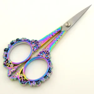 Classical Vintage Floral Pattern Stainless Steel Nail Scissors Rainbow Color Vintage Manicure Scissors