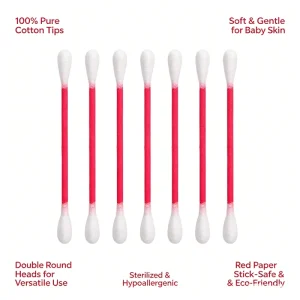 Cleaning Makeup Double Round Tip Cotton Bud 100Pcs Red Paper Sticks Cotton Swabs with Round Box