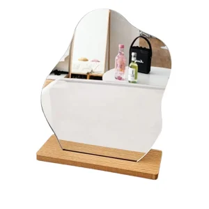 Cloud Shaped Frameless Acrylic Makeup Mirror with Single Sided Wooden Stand Decorative Tabletop Desktop Vanity Mirror