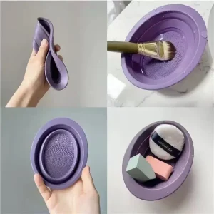 Collapsible Silicone Makeup Brush Cleaning Bowl Portable Brush Scrubber Mat Reusable Makeup Sponge Cleaner for Cosmetic Tools