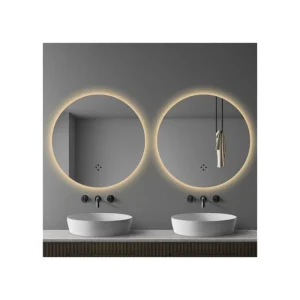 Colorful Light Wall Mounted Glass Round Shape Makeup Barber Shop Intelligent Mirror Bathroom Bath WC Wall Hung LED Smart Mirror