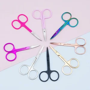 Colorful Stainless Steel Curved Sharp Blade Portable Beauty Makeup Scissors for Eyebrow and Eyelash Use in Salon Home