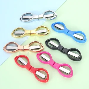 Convenient Travel Safety Stretching Multicolor Folding Feature Plastic Shear Handle Small Portable Folding Scissors Makeup Tools
