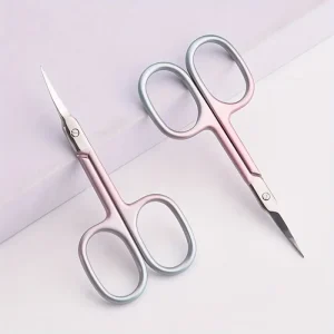 Coral Pink Hypoallergenic Curved Stainless Steel Cuticle Scissors for Women Left Handed Gentle Nail Care Professional Trimming