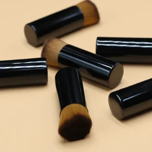 Cosmetic Small Black Short Handle Kabuki Portable Makeup Oblique Top Synthetic Foundation Brush