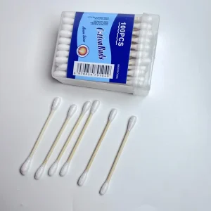 Cotton Buds Pack of 100 Portable Ear Cleaning Sterile Wooden Stick Cotton Swabs