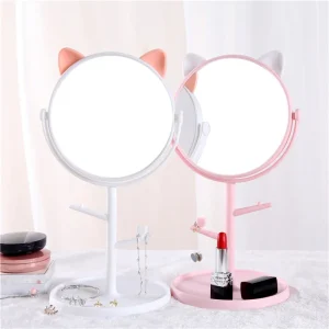 Creative HD Desktop Mirror Rotating Makeup Mirror Dressing Table with Storage Tray Desktop Student Dormitory Princess Mirror