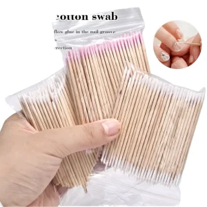 Cross Border Double Headed Thin Embroidered Cotton Swab Disposable Nail Wipe Bak Stick Pointed Cotton Bud for Cleaning