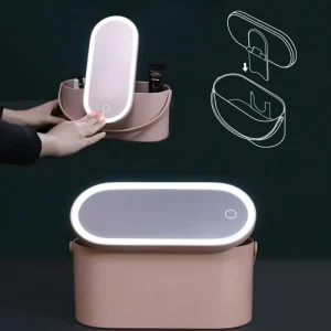 Cross border LED lit Foldable Aluminum Makeup Mirror Storage Box Outdoor Travel Multifunctional Portable On the go Vanity Mirror