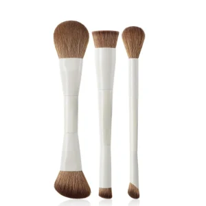 Cross border White Double ended 3 piece Synthetic Fibre Wood Handle Makeup Brush Set for Eyeshadow Concealer Foundation