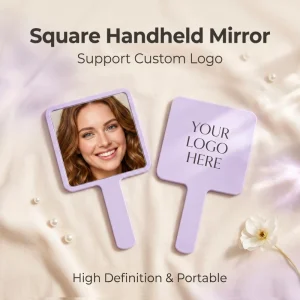 Cross border new model high definition handheld plastic makeup mirror with printed logo small sized square makeup mirror